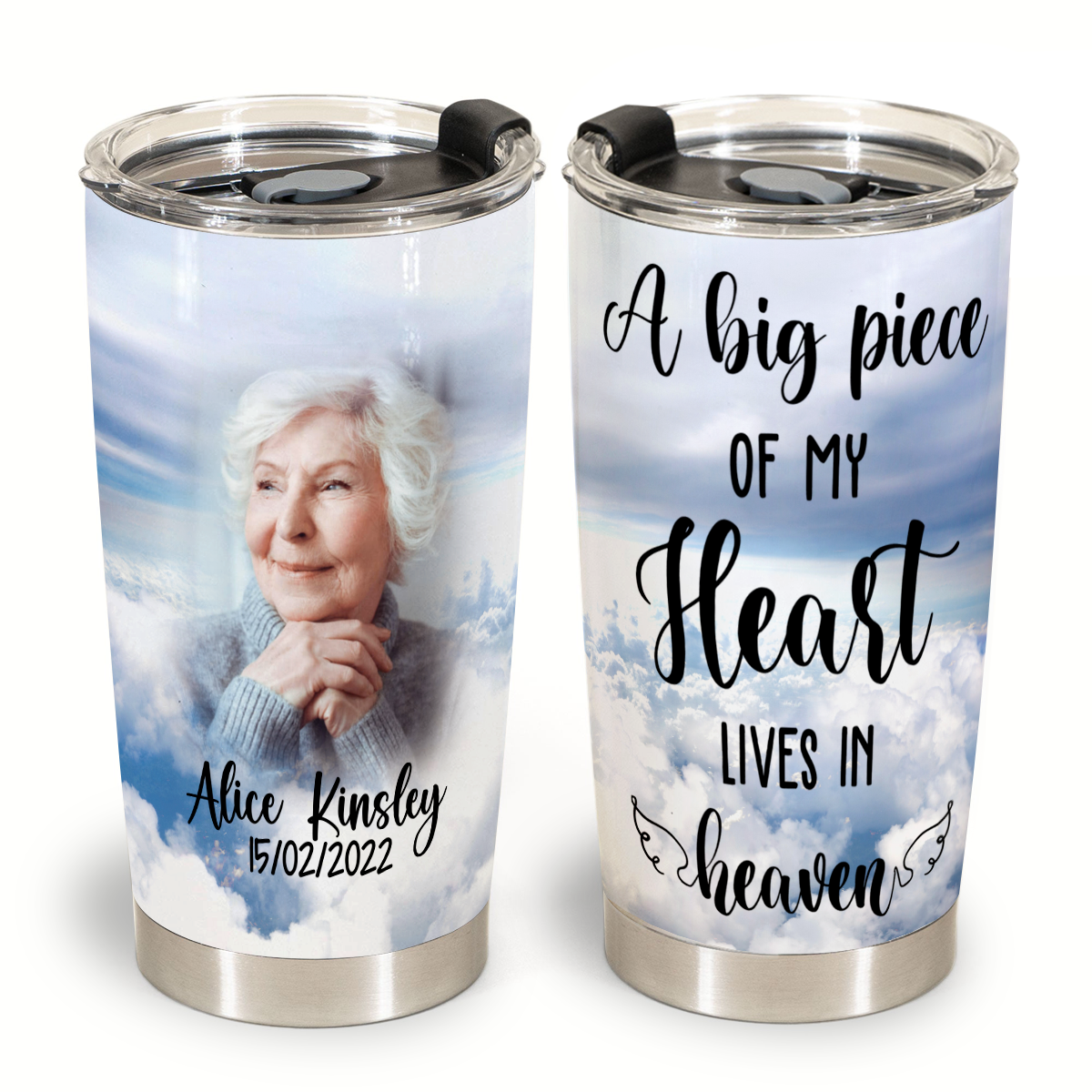 Memorial Photo Gifts - A Big Piece Of My Heart Lives In Heaven - Personalized Stainless Steel Tumbler