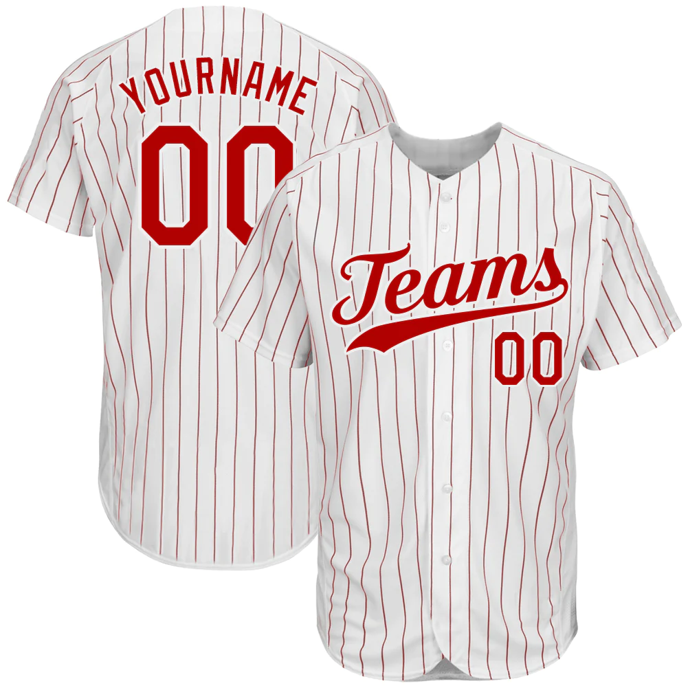 Custom White Red Pinstripe Red-White Authentic Baseball Jersey