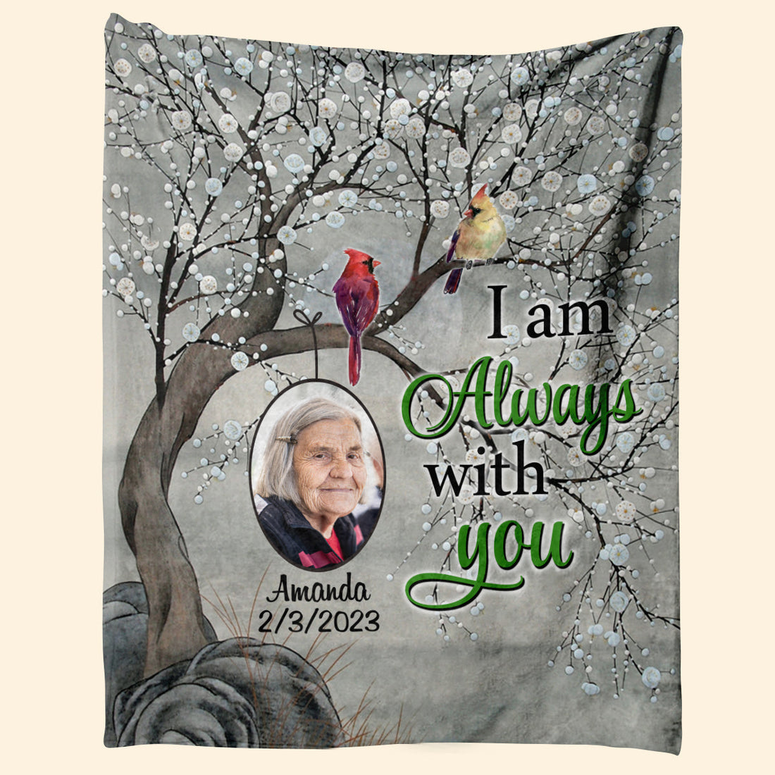 Cardinal Bird - Always With You - Personalized Blanket - Memorial Blanket - Memorial