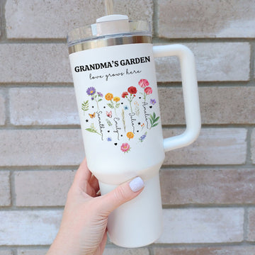 Grandma's Garden Love Grows Here - Personalized 40oz Stainless Steel Tumbler - Gift For Grandma, Christmas Gift, Birthday Gift