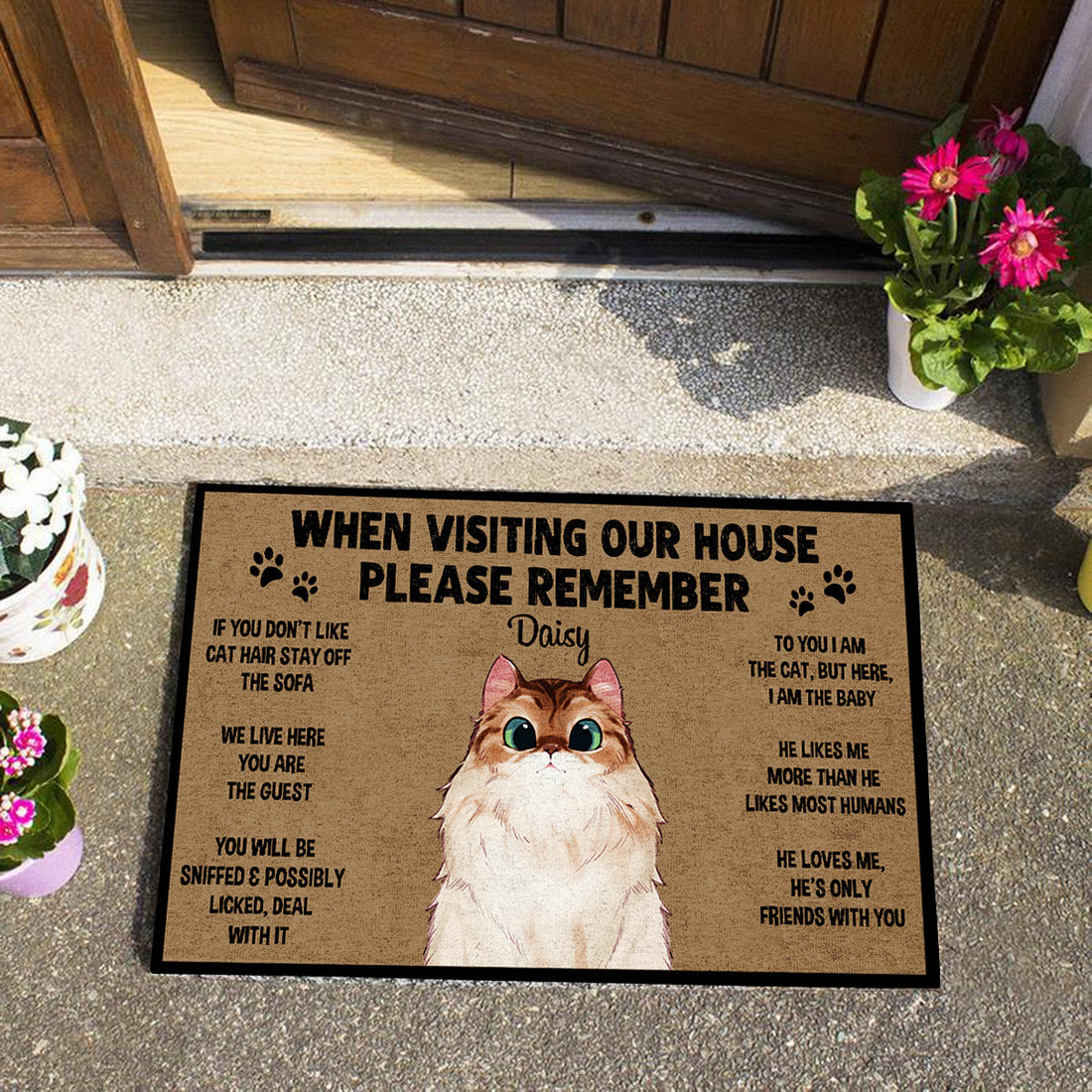 Remember When Visiting Cats House - Personalized Doormat - Gift For Cat Mom