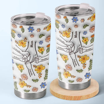 Mom Hold Our Hands Also Our Hearts - Personalized 3D Inflated Effect Printed Tumbler - Gift For Mother