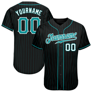 Custom Black Aqua Pinstripe Teal-White Authentic Baseball Jersey