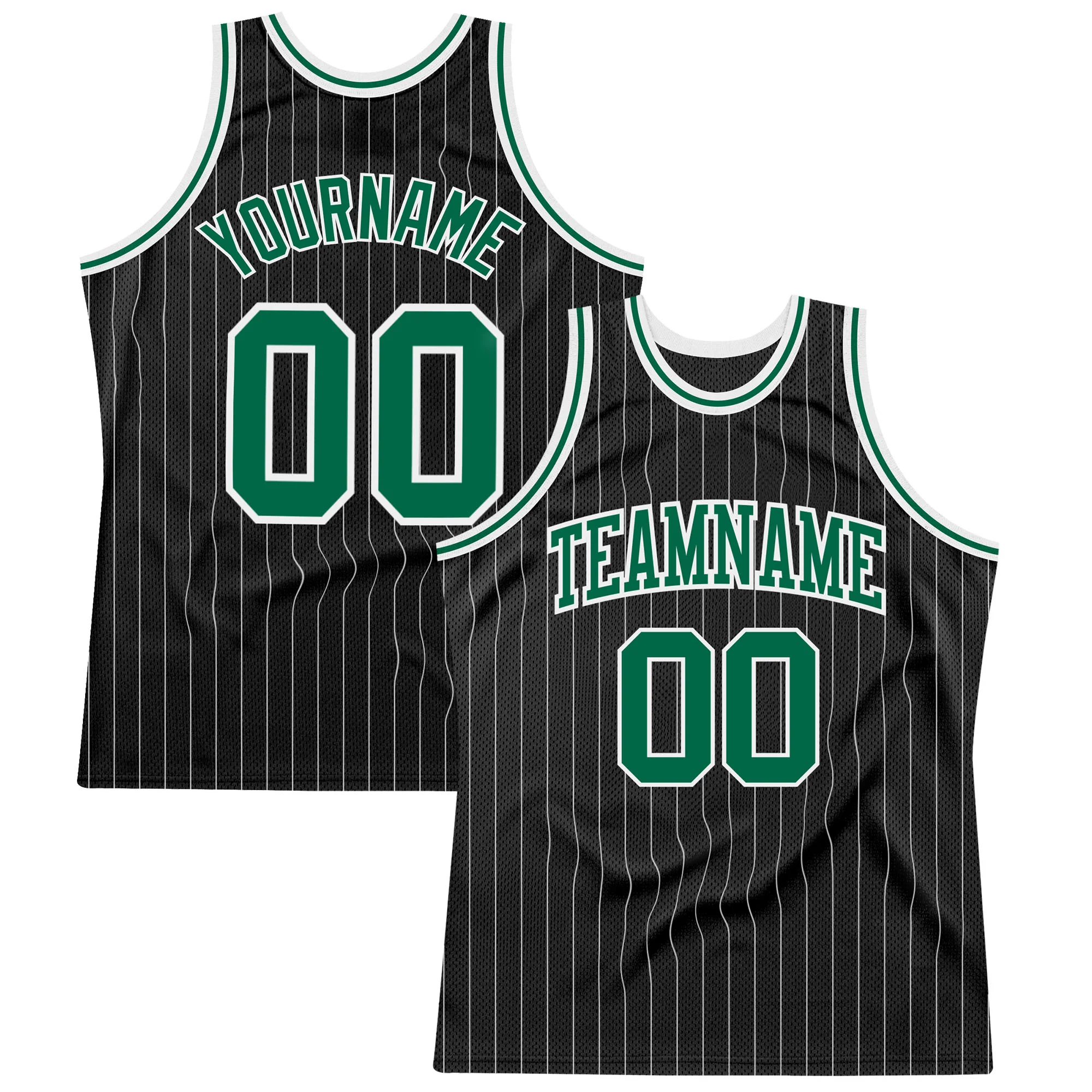 Custom Black White Pinstripe Kelly Green-White Authentic Basketball Jersey