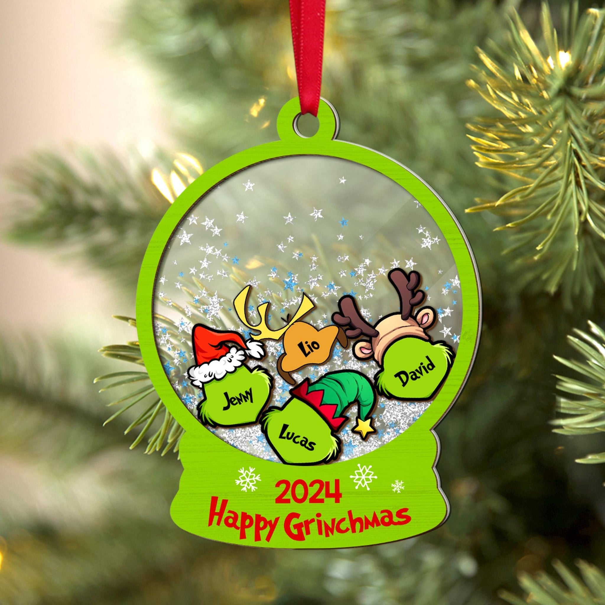 Happy Grinchmas - Personalized 4D Shaker Ornament - Christmas Gift For Family