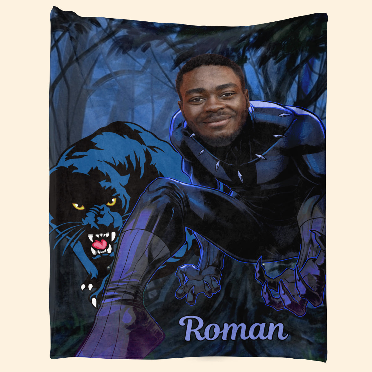 Custom Face Black Panther - Personalized Blanket - Gift For Father, Dad, Father's Day