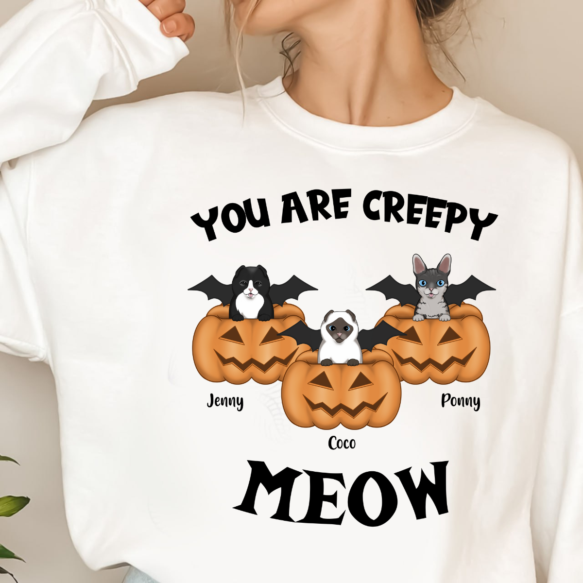 You Are Creepy Meow Custom Cat Fall Season Sweatshirt Personalized Sweatshirt Halloween Gift For Cat Lovers Cat Mom Gift Cat Dad Gift