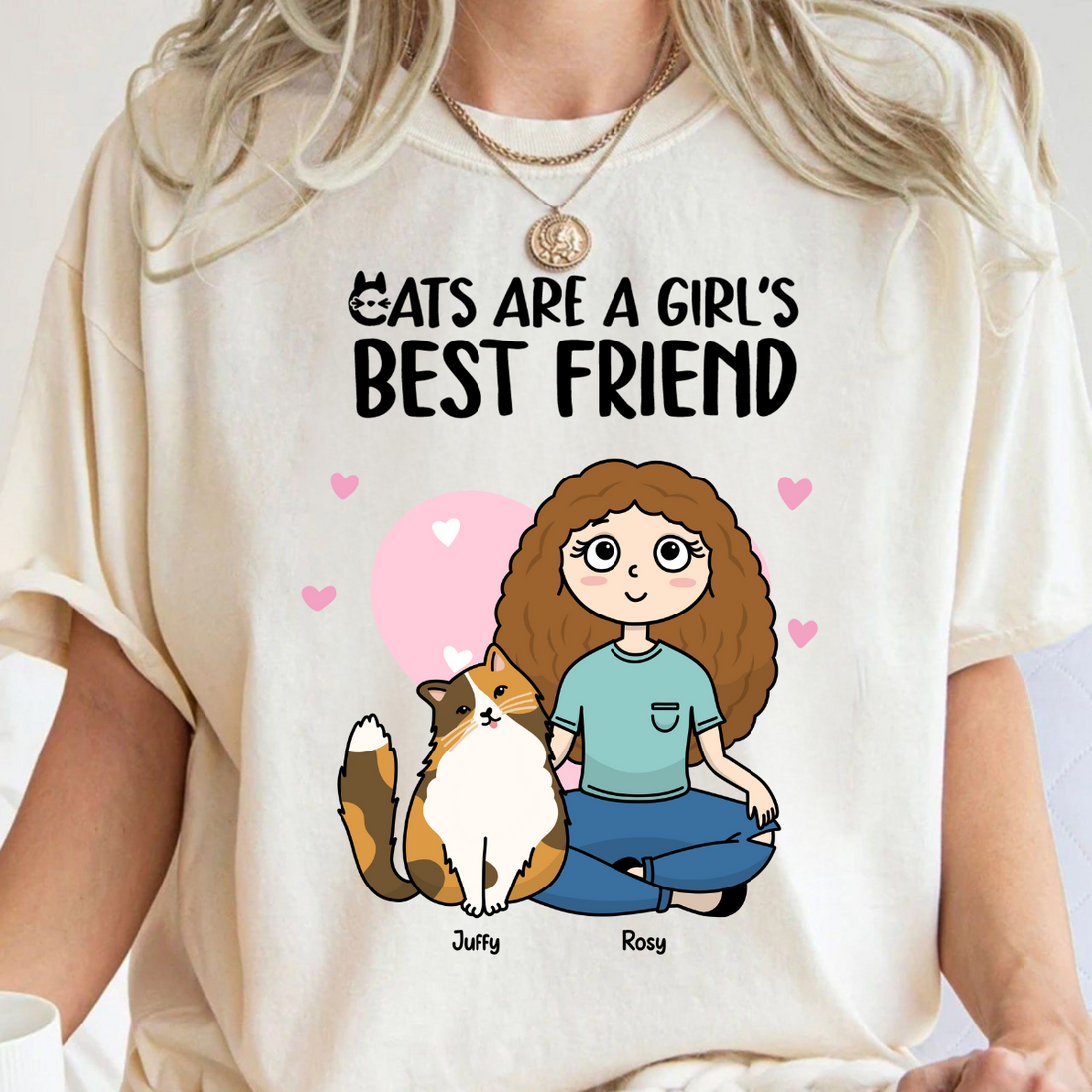 Cats Are A Girl's Best Friend Custom Gift For Cat Mom Personalized T Shirt For Cat Lovers Christmas Gift For Cat Mom Girl Loves Cat