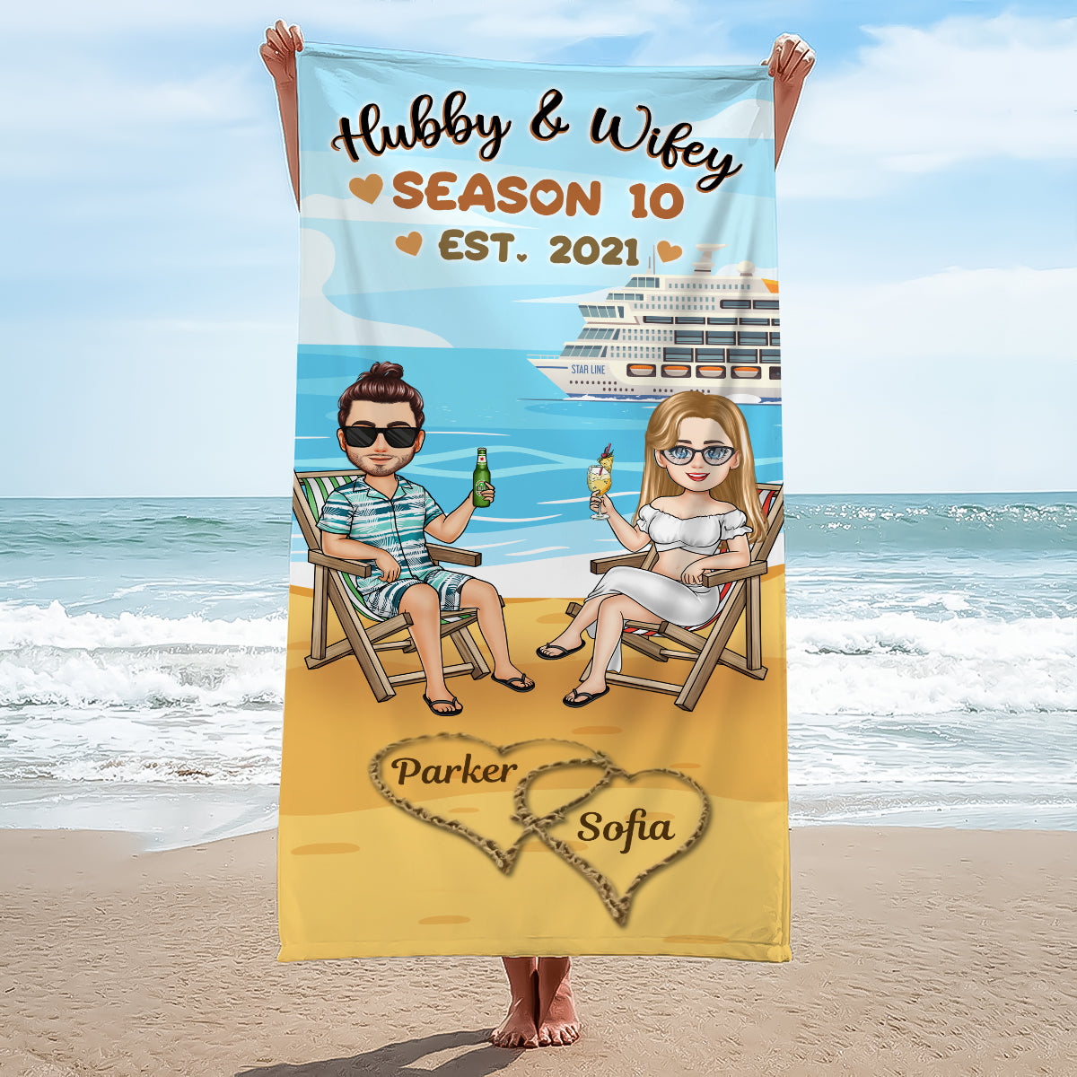 Hubby & Wifey - Personalized Beach Towel - Gift For Couple, Beach, Summer Vacation