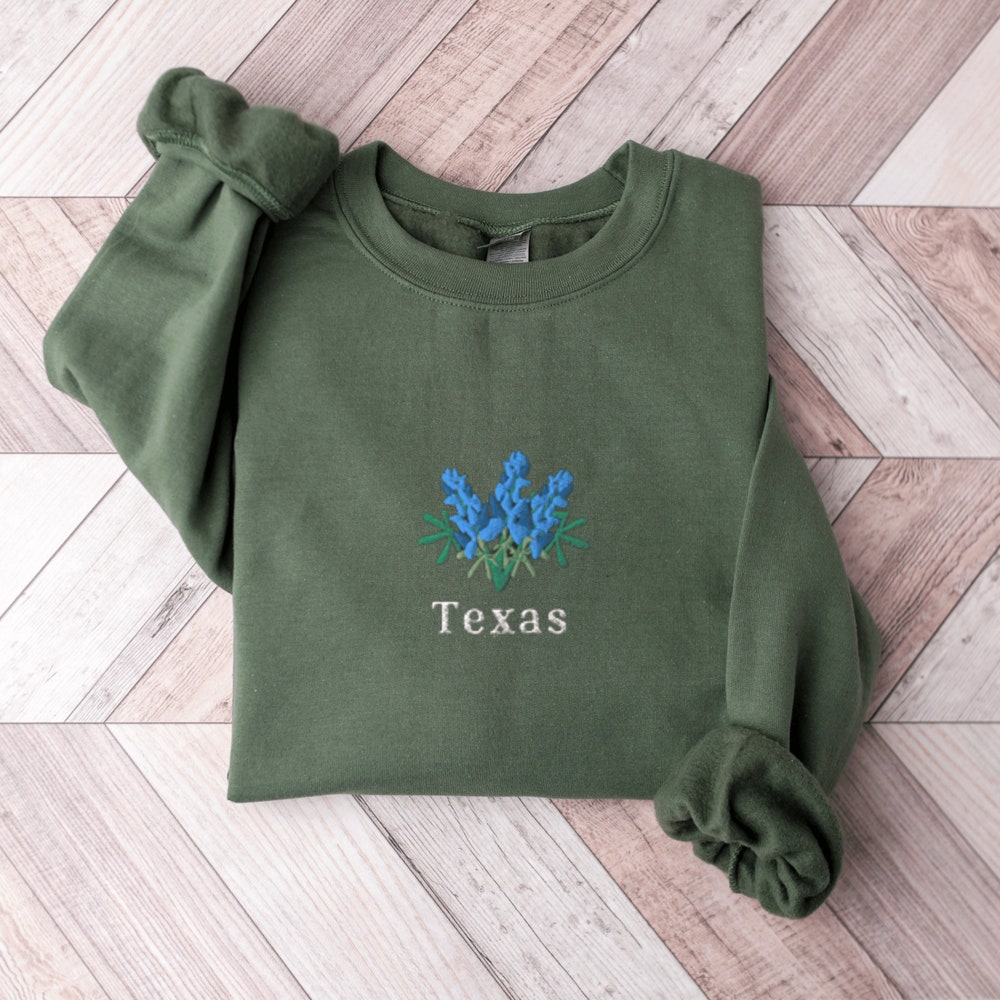 Texas Bluebonnets Sweatshirt, Embroidered Texas Shirt, Texas Crewneck Sweater, Embroidered Bluebonnets Shirt, Texas Bluebonnets