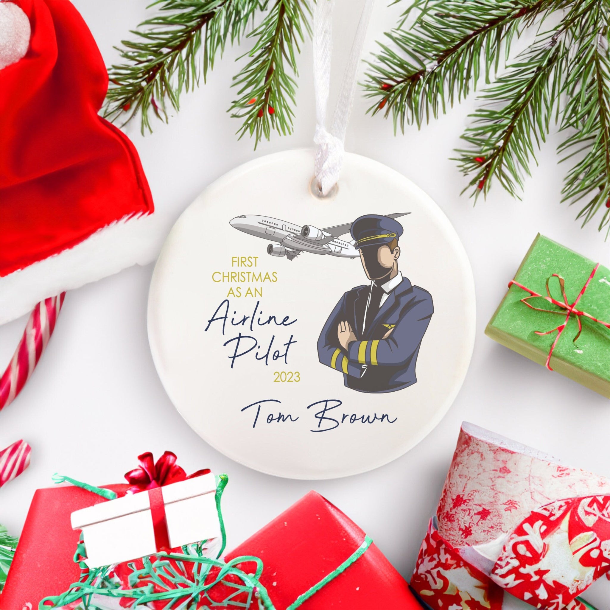 First Christmas As An Airline Pilot - Personalized Ornament - Christmas Gift For Pilot