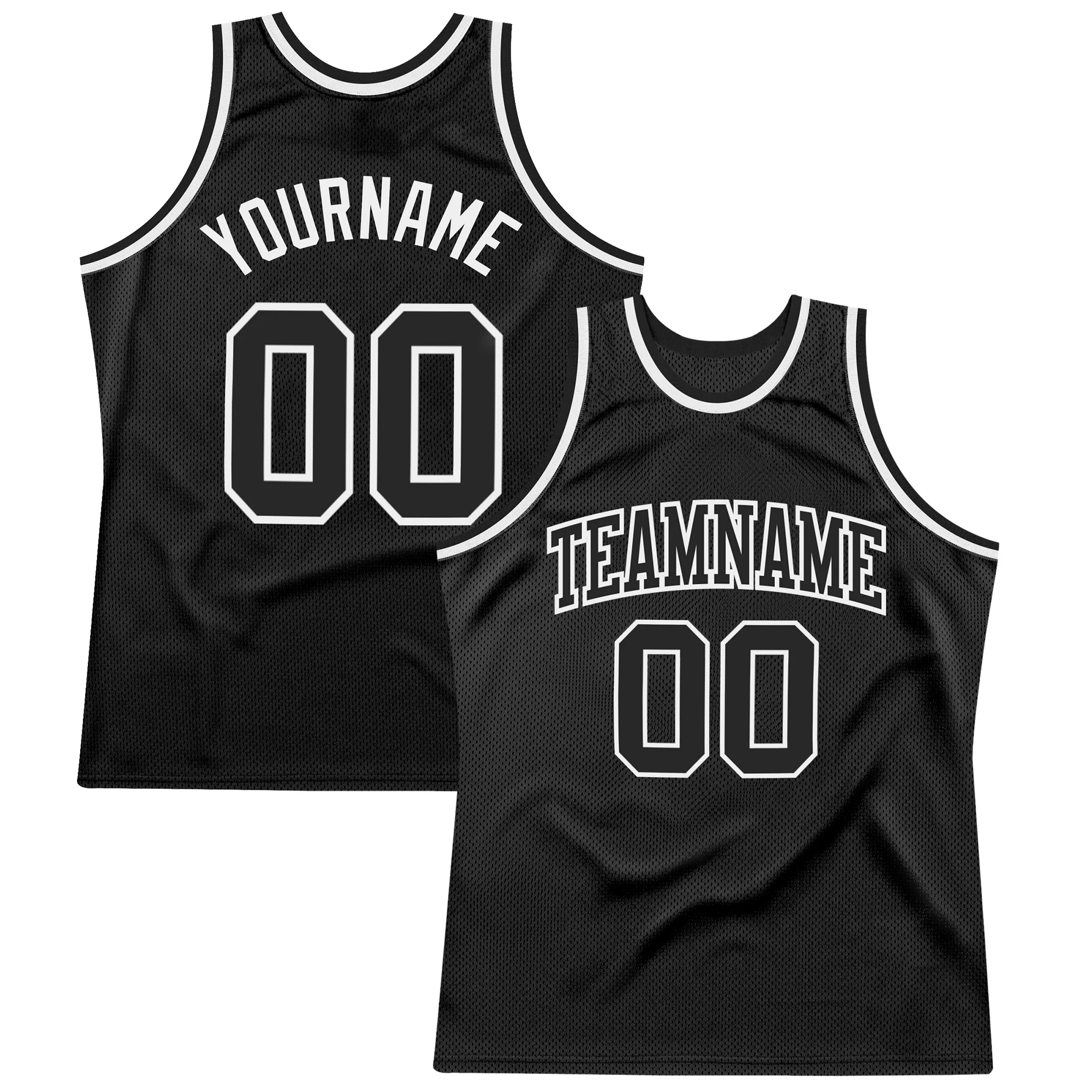 Custom Black Black-White Authentic Throwback Basketball Jersey