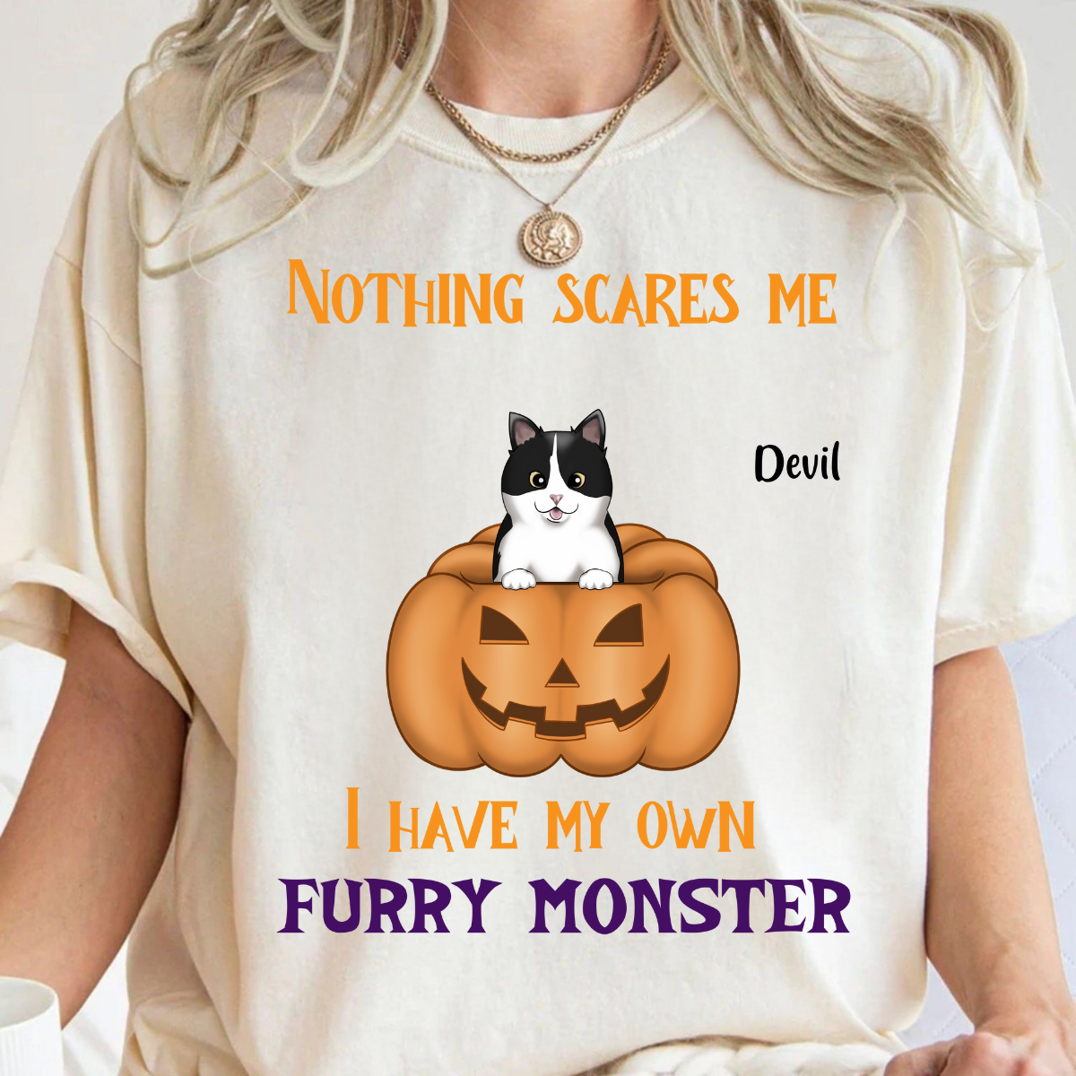 Nothing Scares Me I Have My Own Furry Monsters Fall Season Tee Personalized T Shirt Custom Halloween Shirt For Cat Lovers Gift For Cat Mom Cat Dad