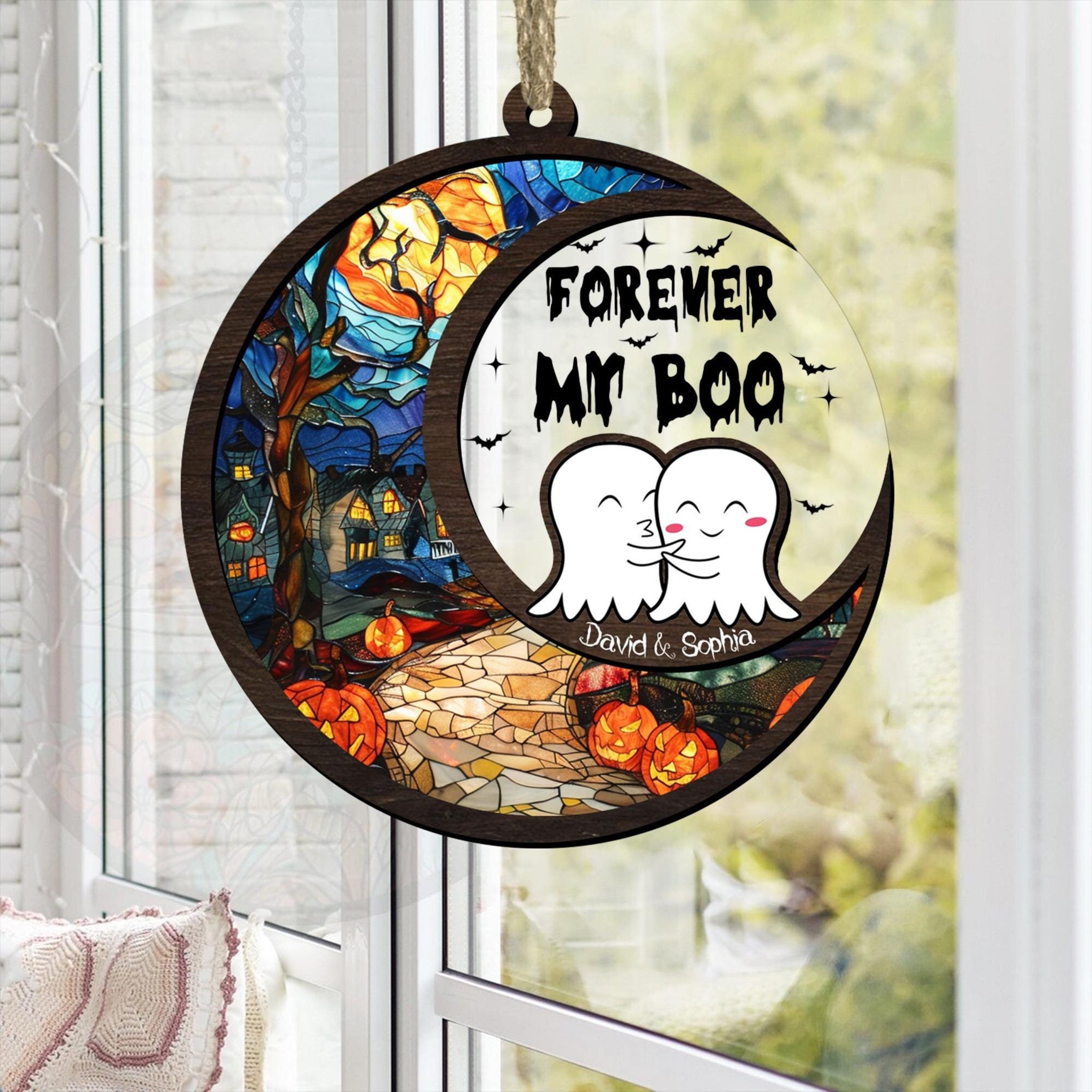 Forever My Boo - Personalized Suncatcher Ornament - Halloween Gift For Couple