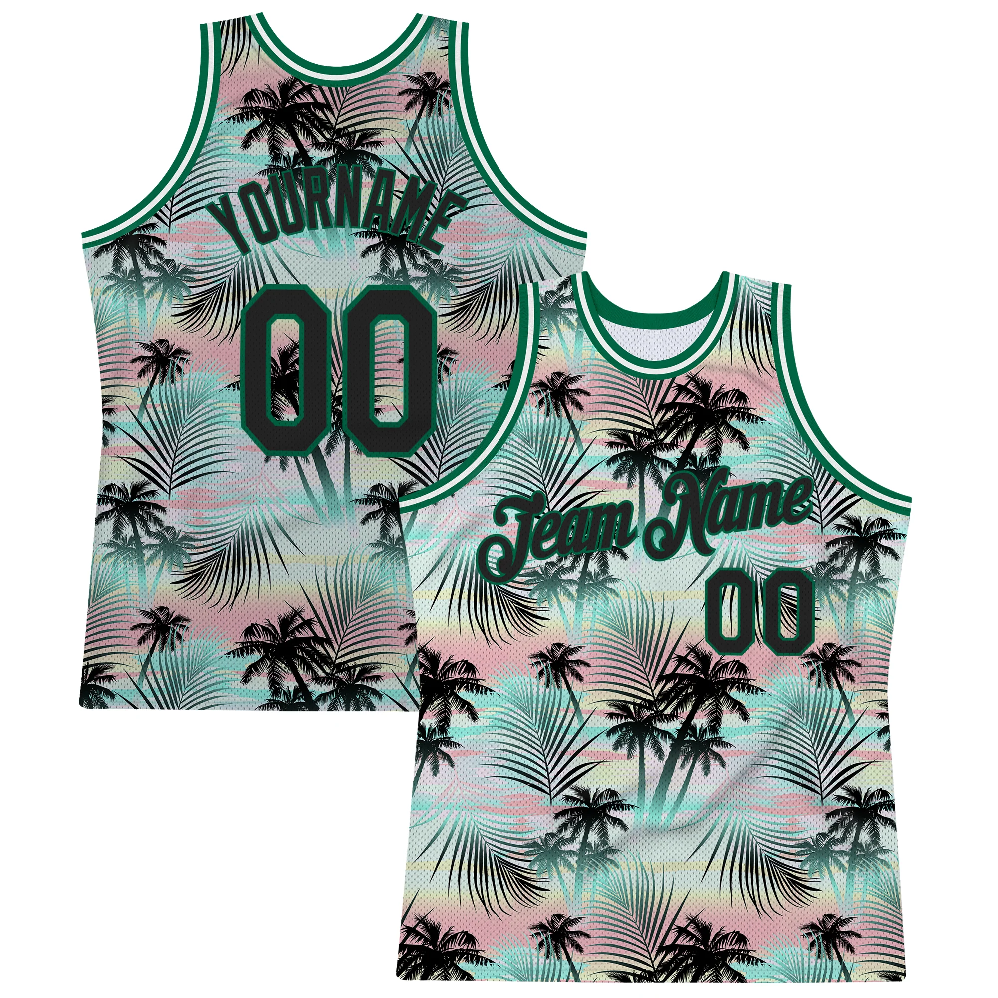 Custom Black Black-Kelly Green 3D Pattern Design Tropical Palm Leaves Authentic Basketball Jersey