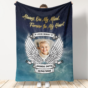 Rest In Peace Heaven Wings Personalized Photo Blanket Memorial Gift