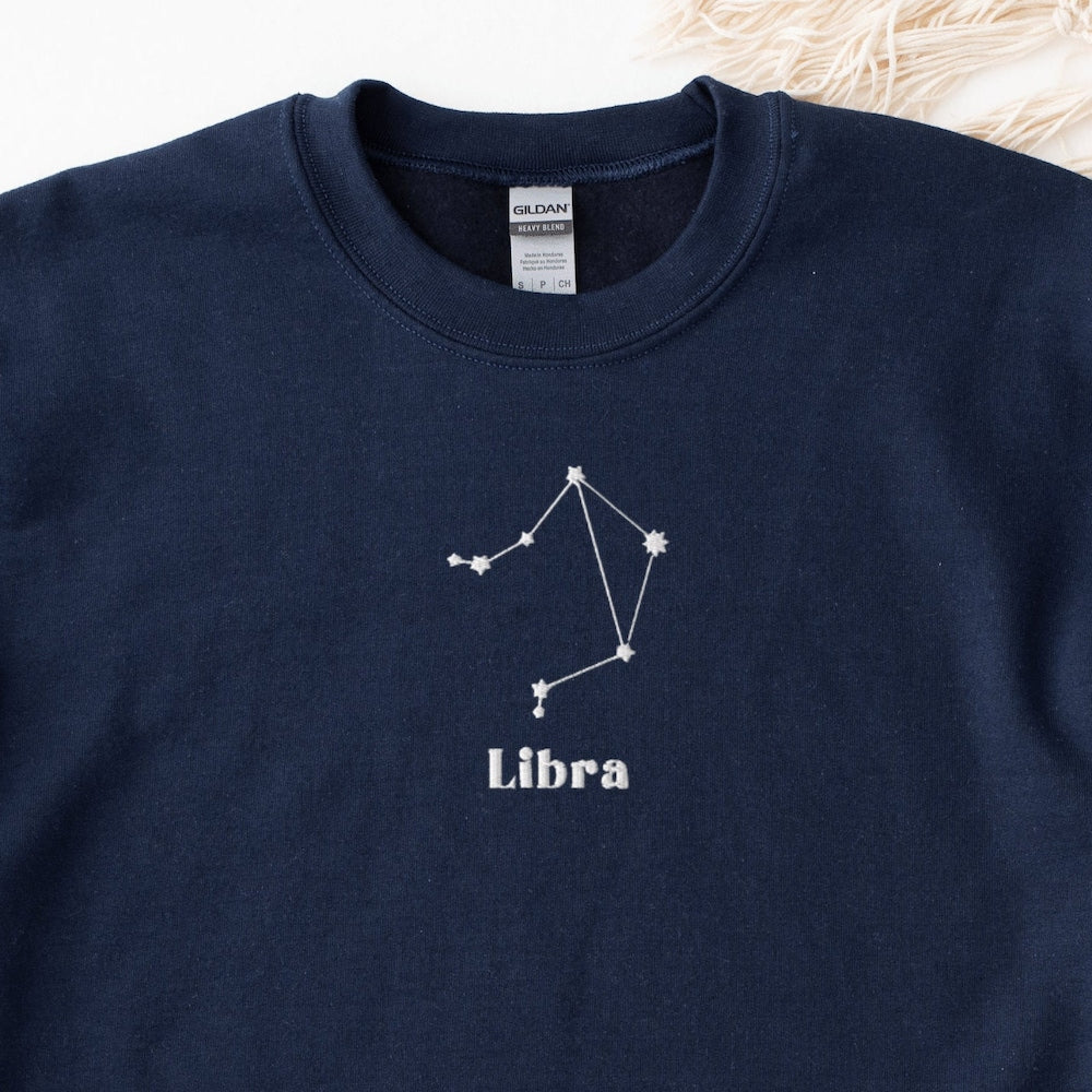 Libra Embroidered Sweatshirt, Embroidered Libra Crewneck Sweater, Embroidered Zodiac Shirt, Libra Shirt, Constellation Shirt