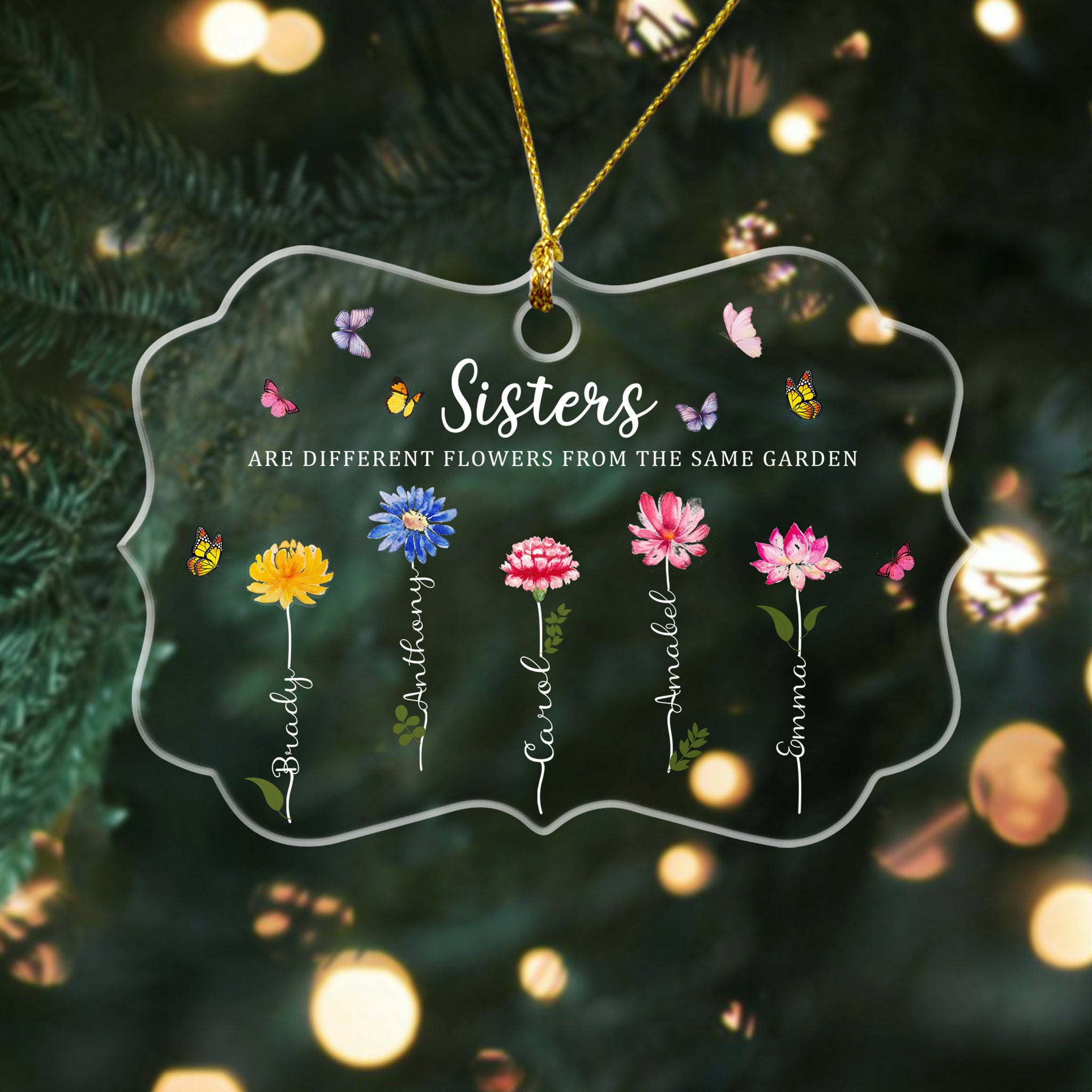 Sisters Are Different Flowers From The Same Garden - Personalized Crystal Ornament - Christmas Gift For Sisters