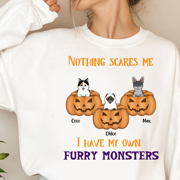 Nothing Scares Me I Have My Own Furry Monsters Fall Season Sweatshirt Personalized Sweatshirt Custom Halloween Shirt For Cat Lovers Gift For Cat Mom Cat Dad