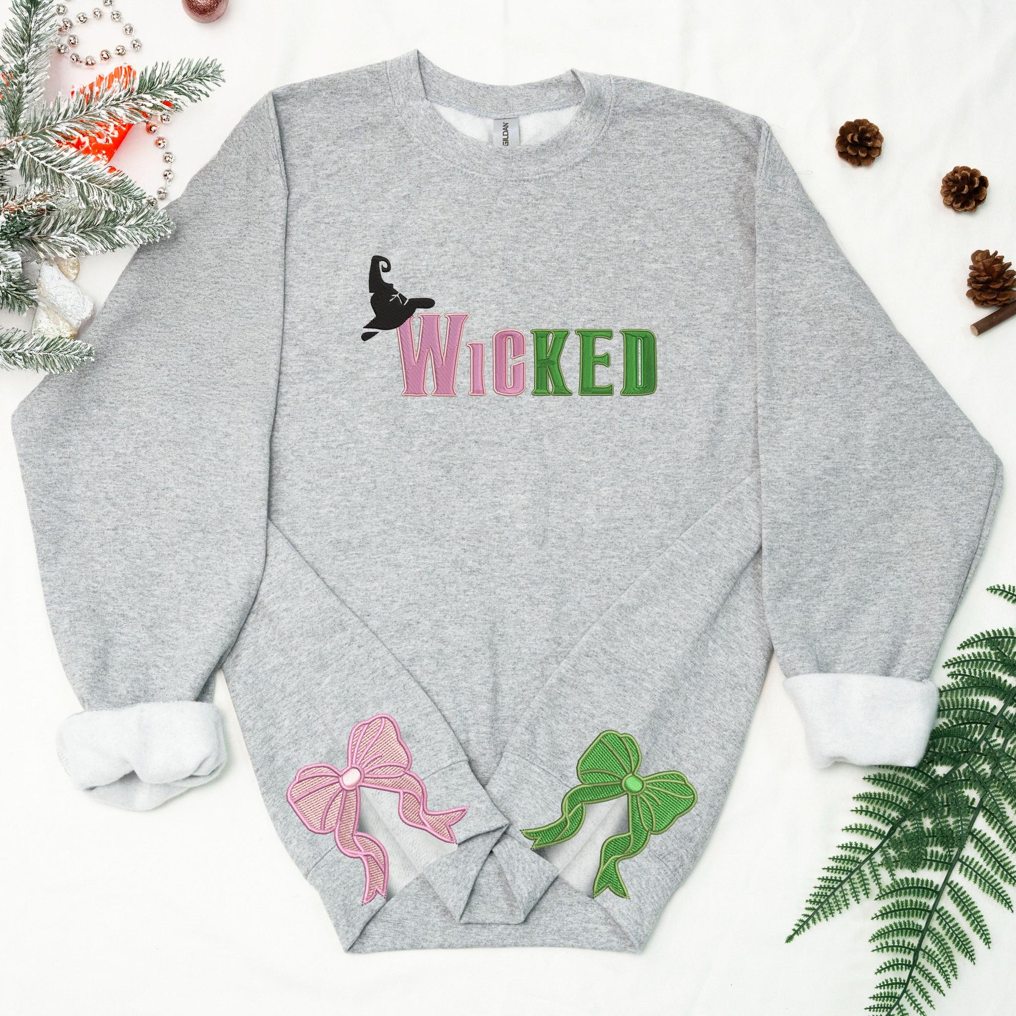 Embroidered Wickeds Sweatshirt, Gift For Fan Of Wizard, Side Bow Sweatshirt