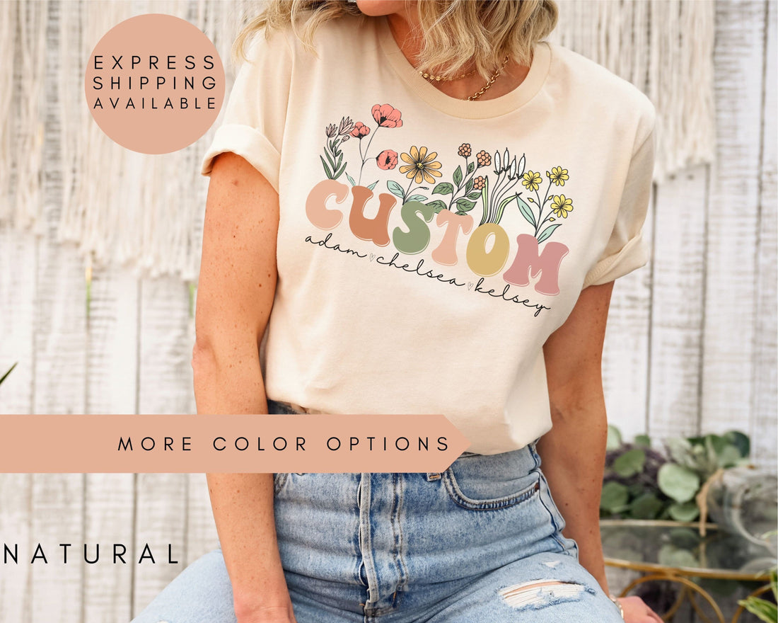 Custom Grandma Shirt With Grandkids Names, Personalized Grandma Wildflowers Shirt, Grandkids Names Shirt, Custom Grandma Tee, Grandma Gift