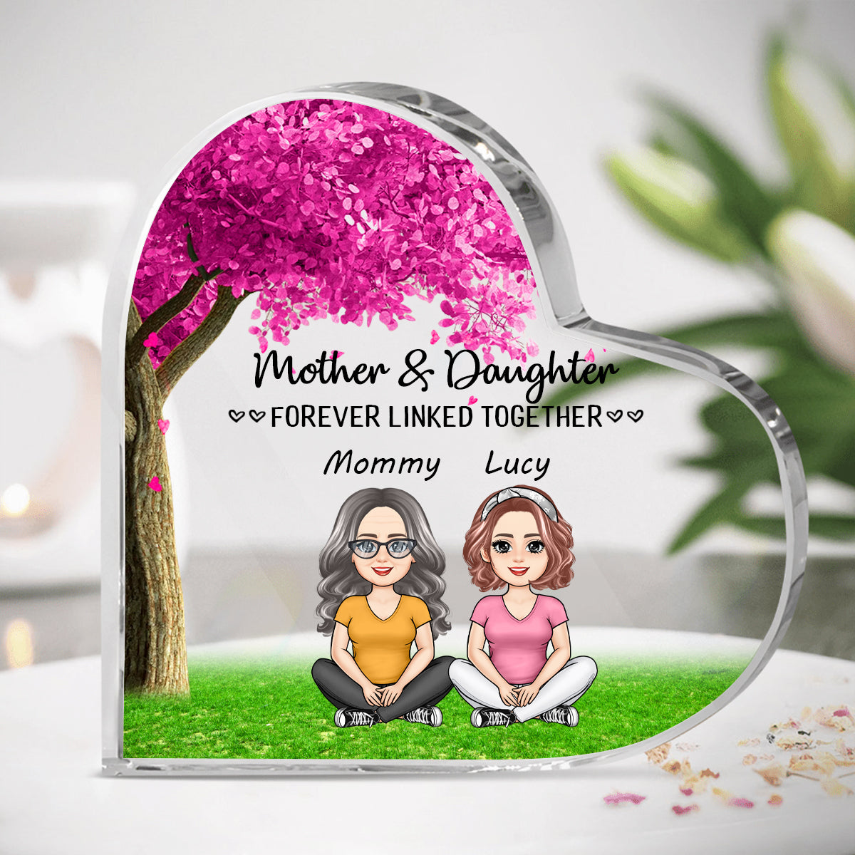 Mother and Daughters forever linked together - Personalized Heart Shaped Acrylic Plaque - Gift For Mother