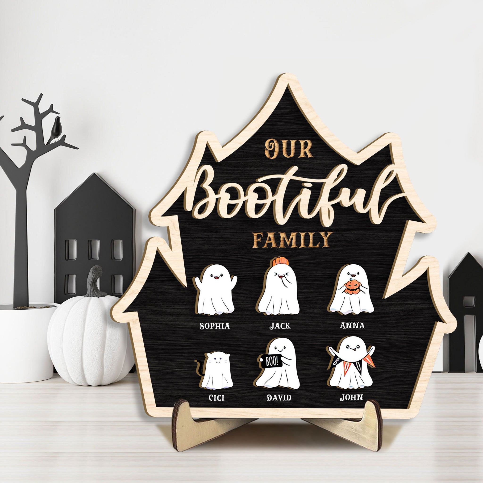 Our Bootiful Family - Personalized Wood Sign - Halloween Gift For Family