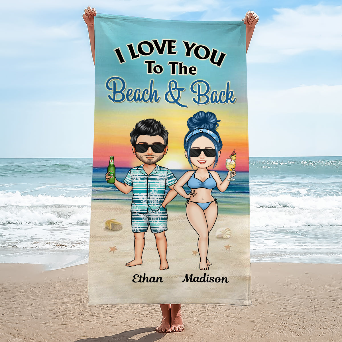 I Love You To The Beach And Back - Personalized Beach Towel - Gift For Couple, Beach Vacation, Summer Gift