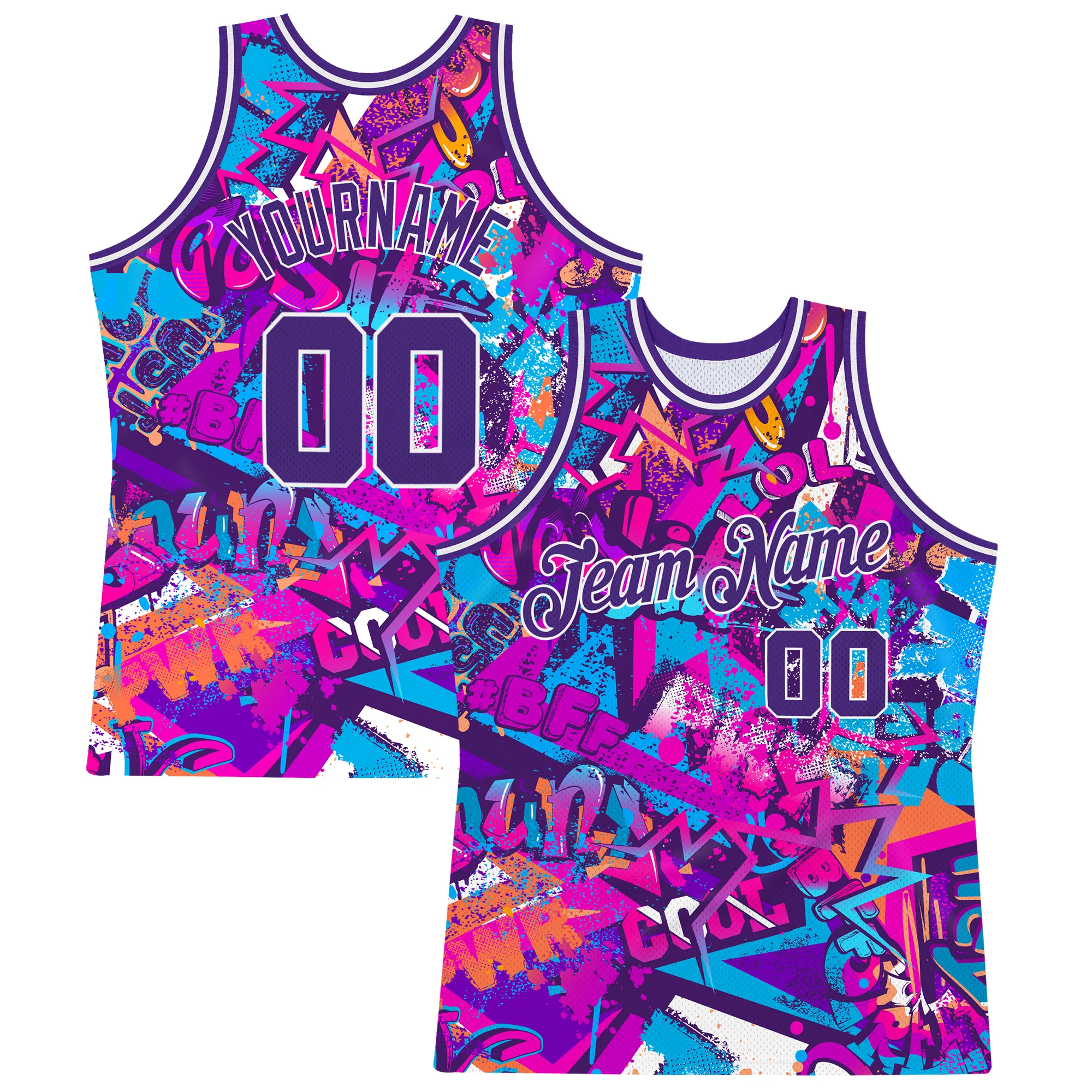 Custom Graffiti Pattern Purple-White 3D Words Authentic Basketball Jersey