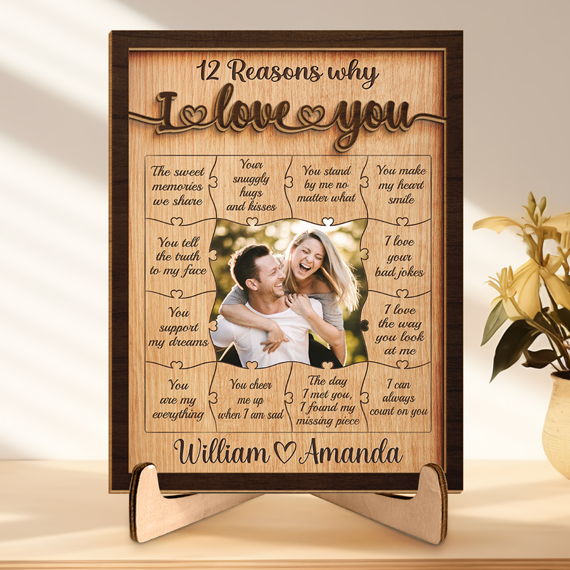 12 Reasons Why I Love You - Personalized Wood Sign - Gift For Couple