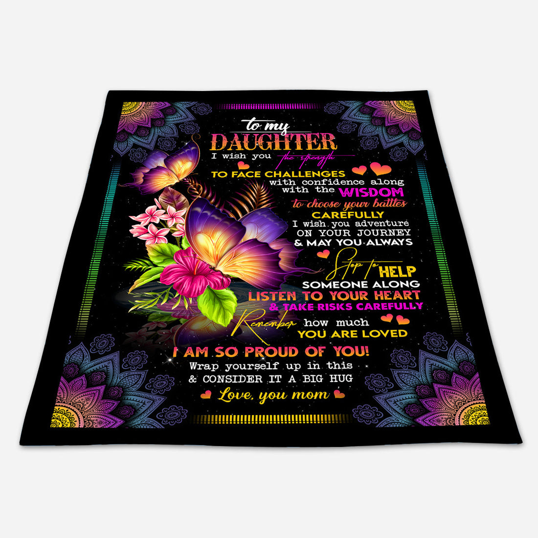 Gift For Daughter Blanket, From Mom To My Daughter Butterflies Flowers I Wish You The Strength