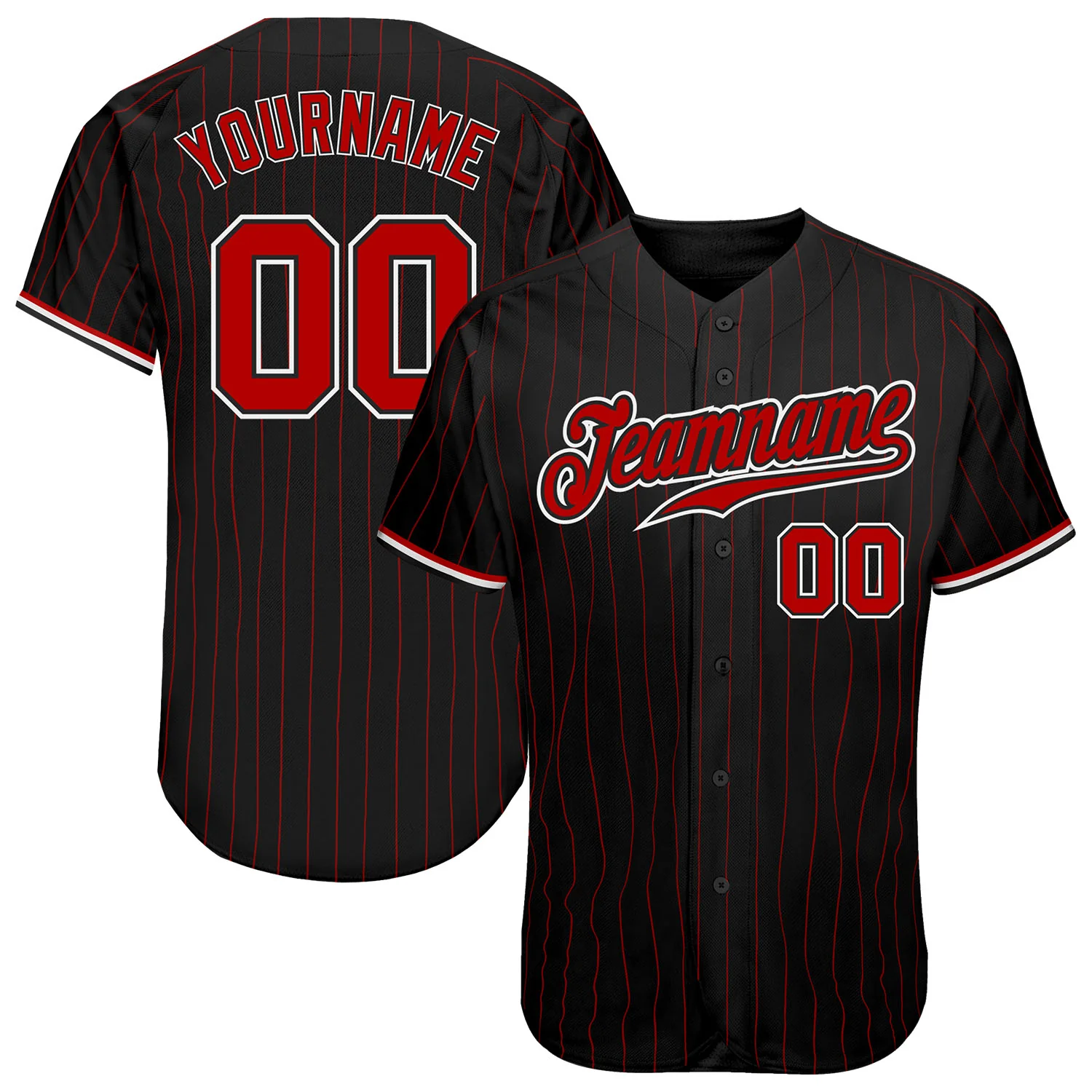 Custom Black Red Pinstripe Red-White Authentic Baseball Jersey