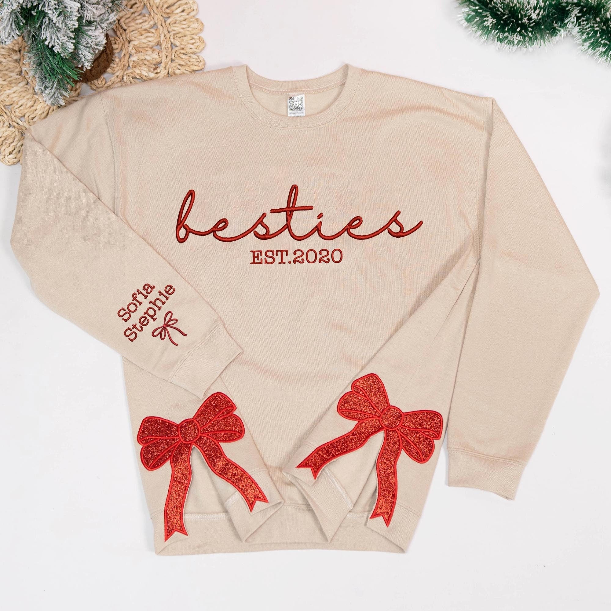 Besties Side Bow Cut-Out Sweatshirt With Glitter, Trendy Coquette Bow, Gifts for Best Friends, Besties, BFFs, Work Besties, Sisters