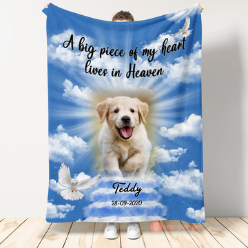 Dog Memorial Blanket - A Piece Of My Heart Lives In Heaven - Memorial Dog Gift