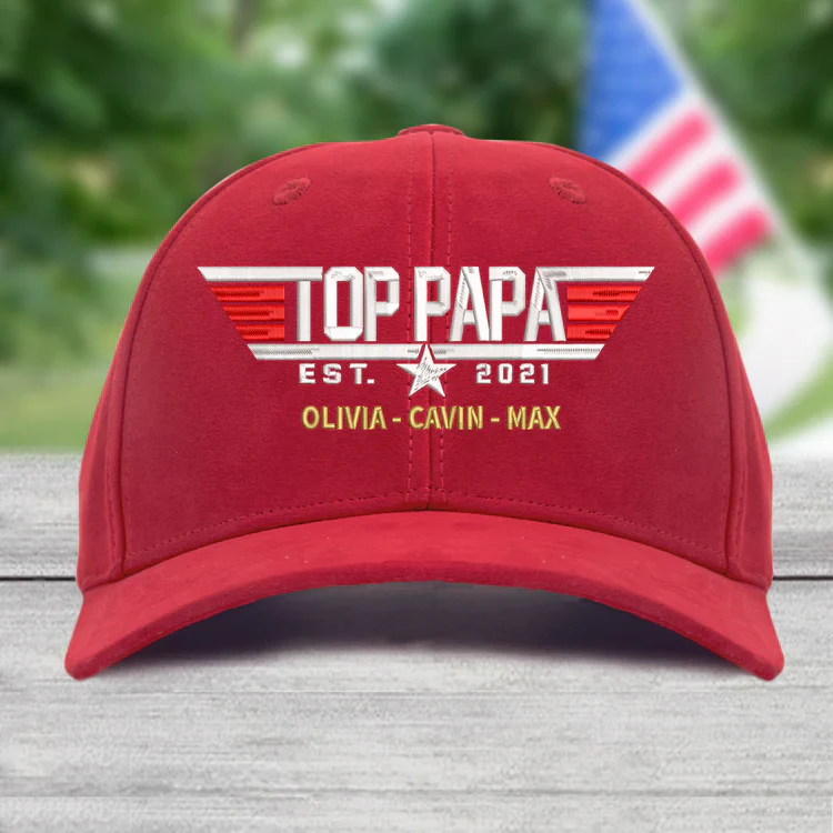 Personalized Papa Top With Grandkids Embroidered Cap