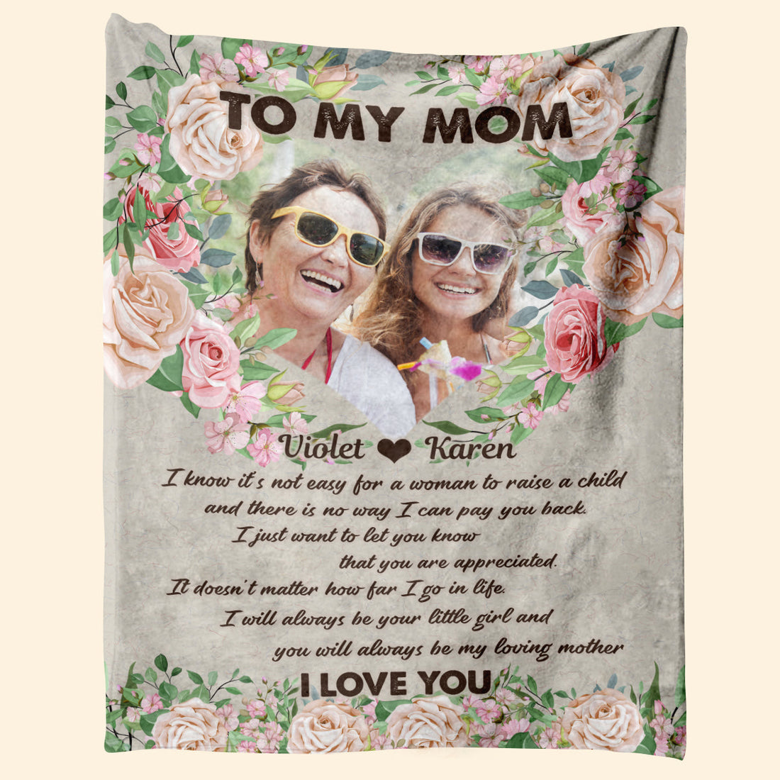 Vintage Floral To My Mom - Personalized Blanket - Loving, Birthday, Mother's Day Gift For Mom, Mother