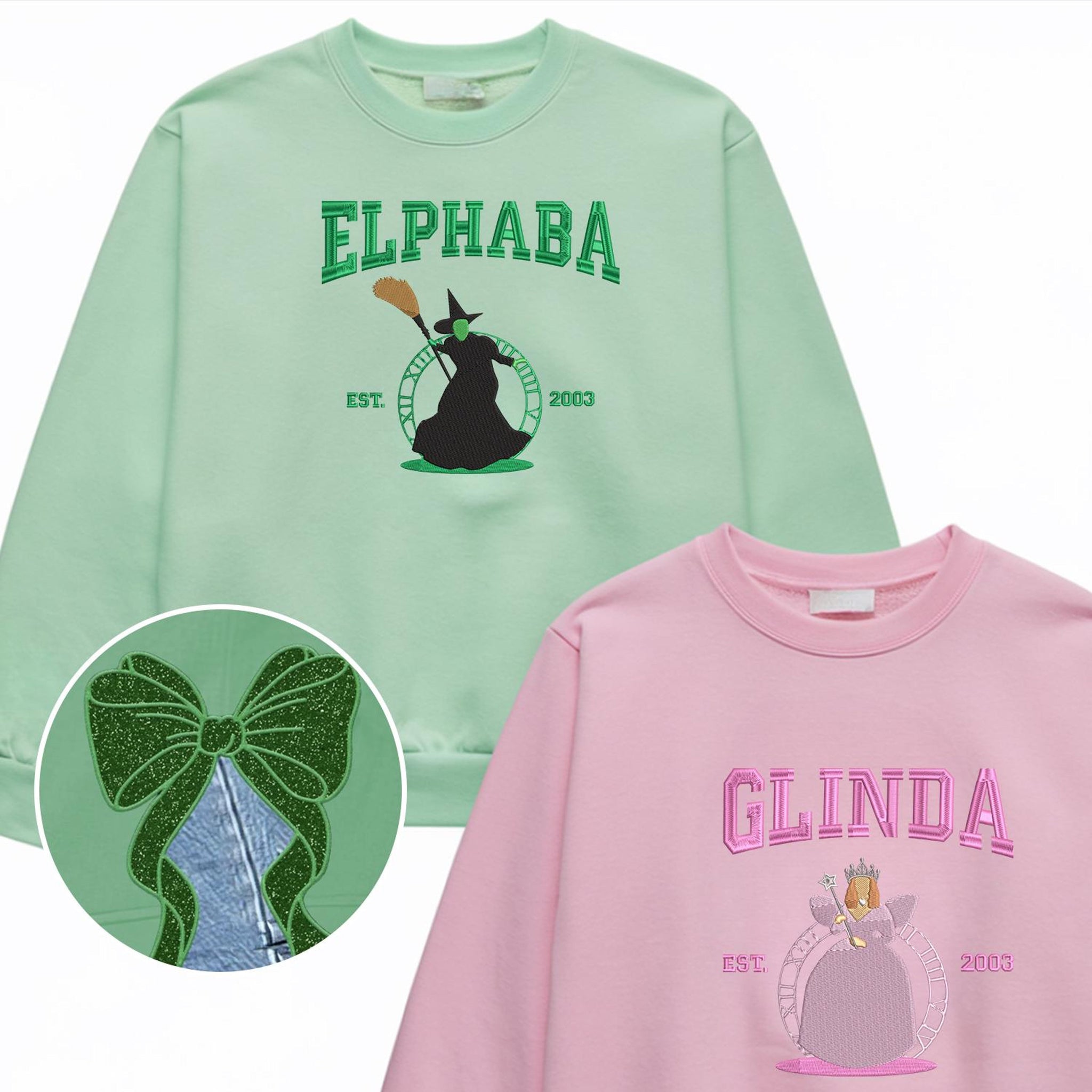 Wicked Side Bow Embroidered Sweatshirt, Wicked Musical Movie Fan Gift, Defy Gravity Crewneck, Christmas Ribbon Side Bow Gift For Her