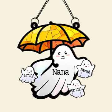 Grandma Ghost With Umbrella - Personalized Suncatcher Ornament - Halloween Gift For Grandma, Nana