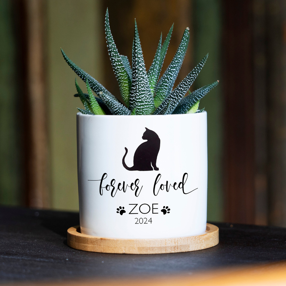 Forever Loved Memorial Cat - Personalized Plant Pot And Vase - Memorial Cat