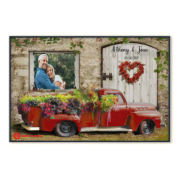 Flower Pickup Truck And Country Scene - Personalized Photo Canvas - Gift For Couple