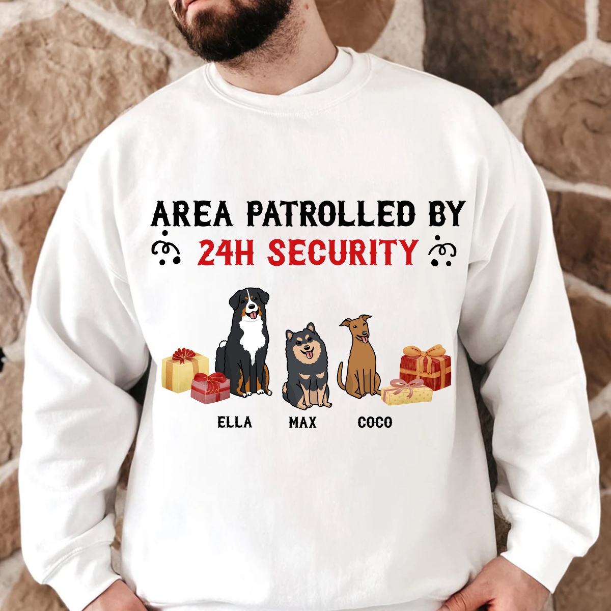 Area patrolled by Dog 24h security Personalized Sweatshirt Christmas Gift For Dog Lovers Christmas Gift For Dog Mom Dog Dad