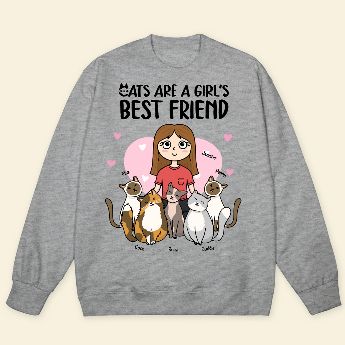 Cats Are A Girl's Best Friend Custom Gift For Cat Mom Personalized Sweatshirt For Cat Lovers Christmas Gift For Cat Mom Girl Loves Cat