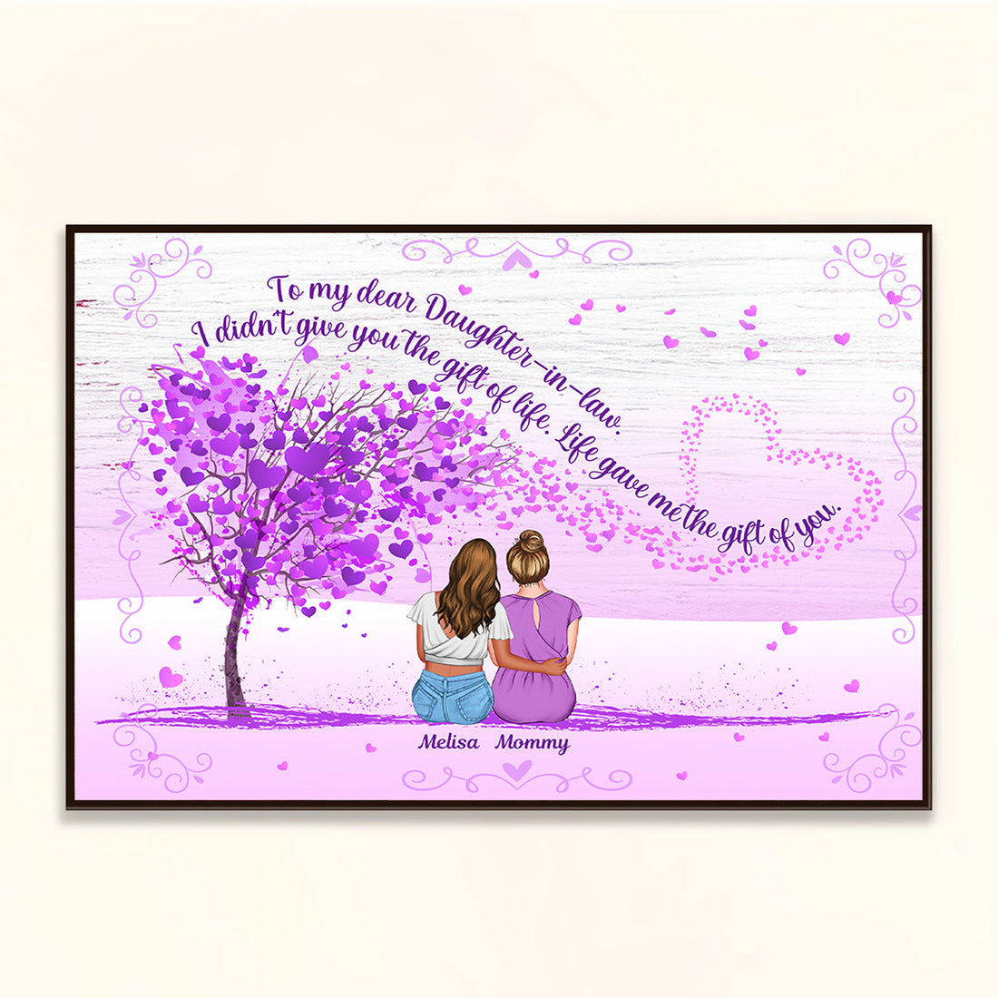 Mother And Daughter In Law Watercolor Tree - Personalized Canvas - Gift for Mother-in-law