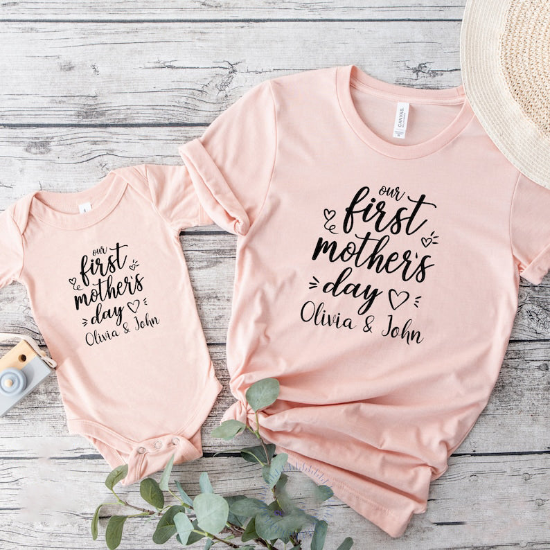 Personalized Our First Mothers Day Shirt, Mommy And Me Matching Shirt, New Mom Mothers Day Gift, Mother And Baby First Mothers Day