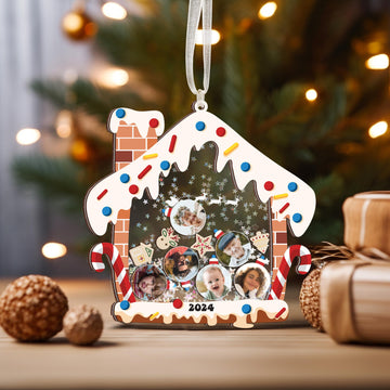 Gingerbread House Custom Family Members Photo - Personalized 4D Shaker Ornament - Christmas Gift For Family