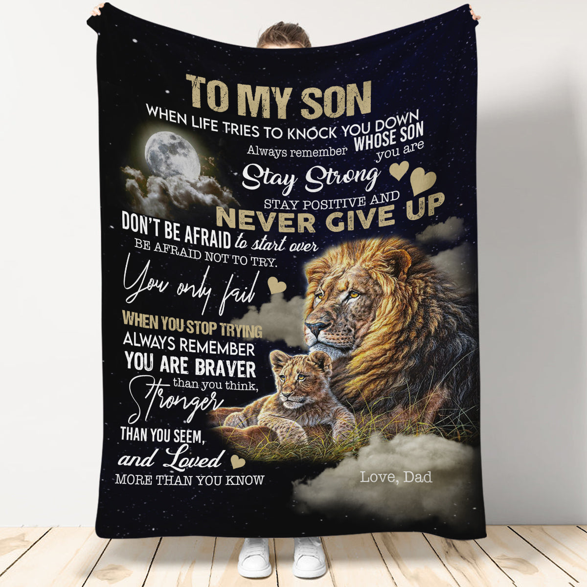 To My Son Blanket from Dad,Stay Strong Lion Blanket Cozy Premium Fleece Blanket,Weighted Blanket,Baby Blanket,Birthday Gift,Christmas Gift