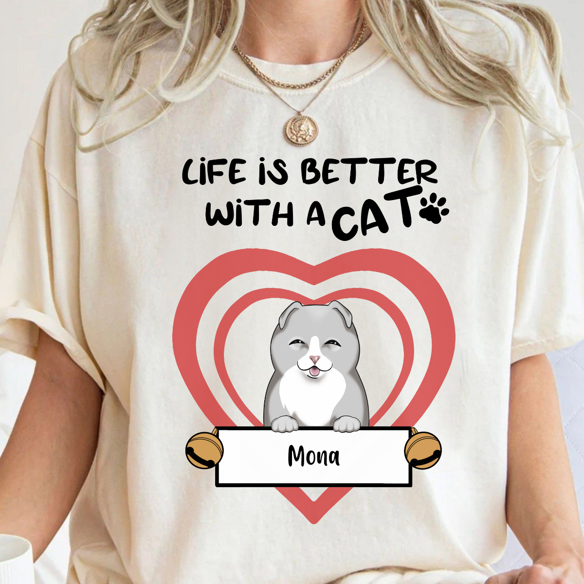 Life Is Better With Cats Jingle Bell Custom Tee Personalized T Shirt Christmas Gift For Cat Lovers Custom Gift For Cat Mom