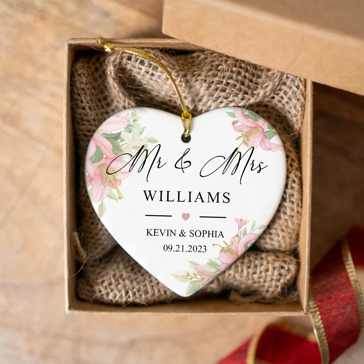 Heart Shaped Mr. & Mrs. - Personalized Ornament - Christmas Gift