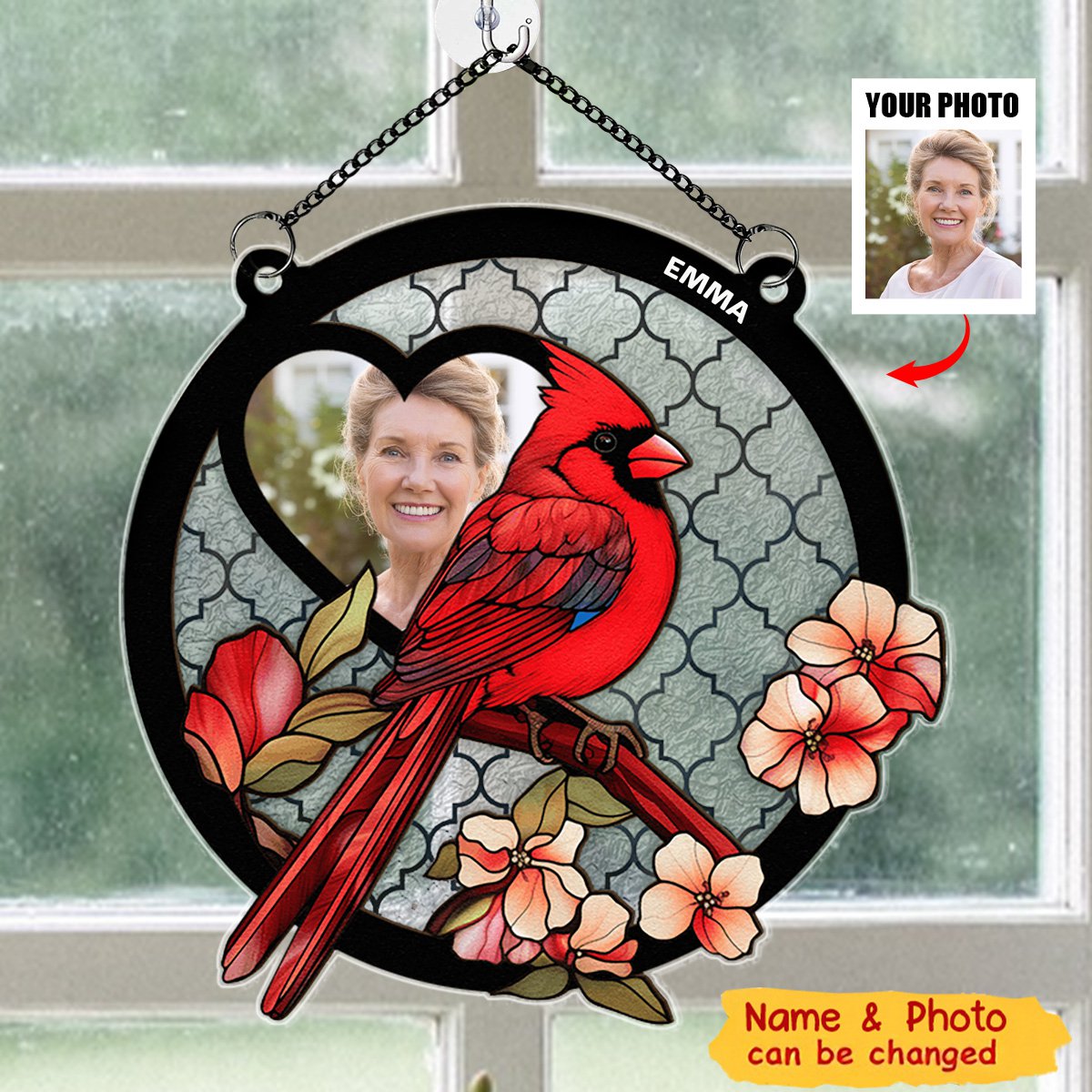 Cardinal I'm By Your Side - Personalized Window Hanging Suncatcher Stained Glass Ornament