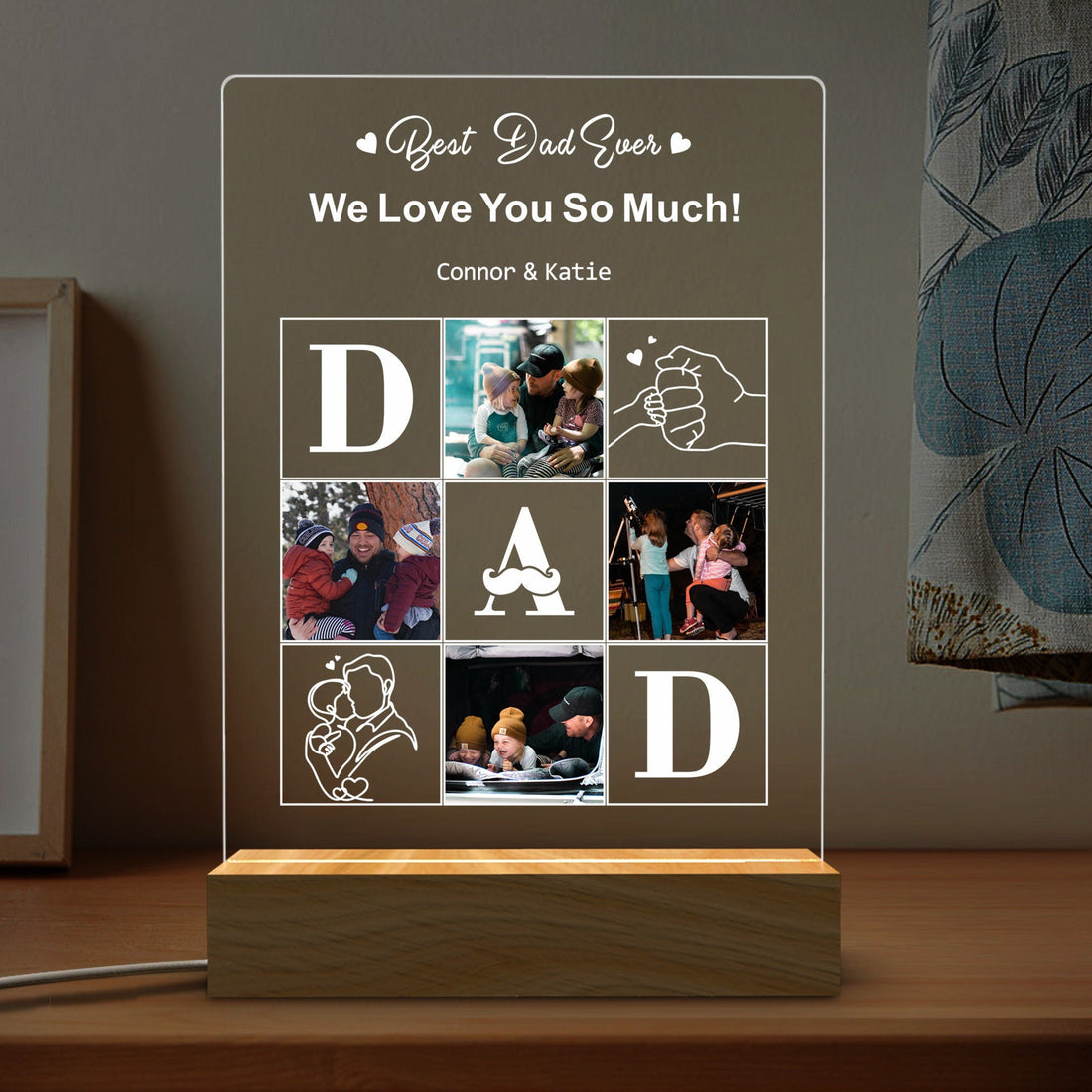 Best Dad Ever Photo Collage - Personalized 3D LED Light Wooden Base - Gift For Father